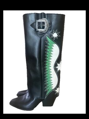 Zodiac Rowena Wings Zip Tall Western Boots Black Faux Leather Women's Size 9.5